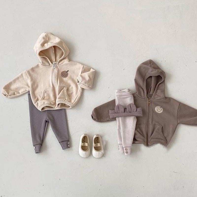 Cute smiling casual loose loop hoodie jacket