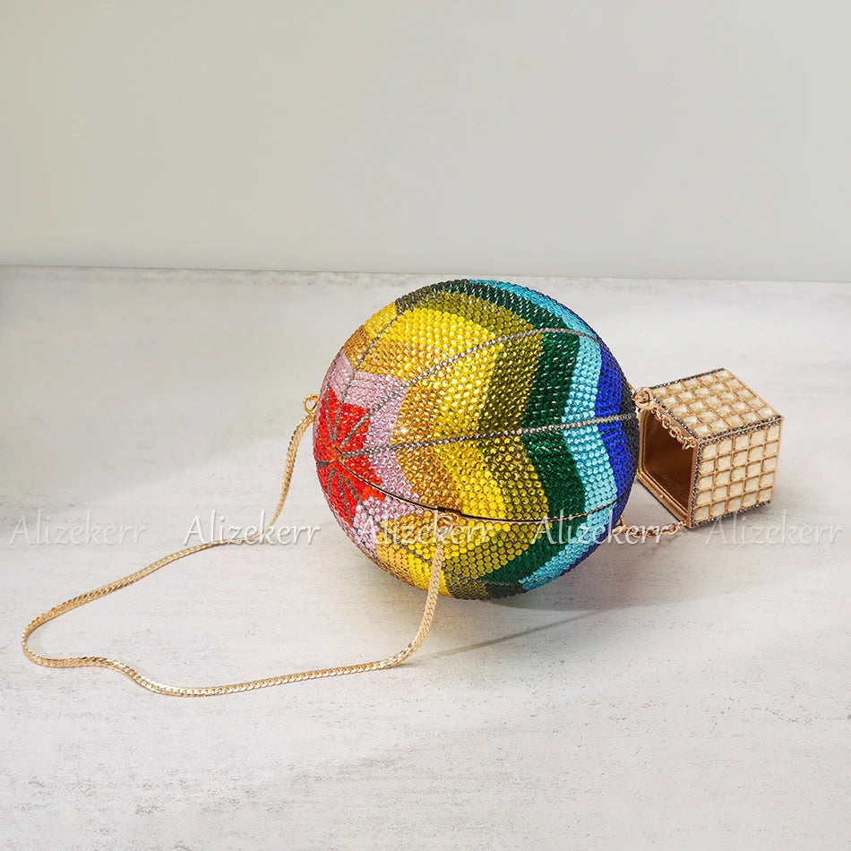 Alizekerr Hot Air Balloon Shaped Diamond Evening Bags  Women Designer Unique Circular Rhinestone Evening Purses And Handbags
