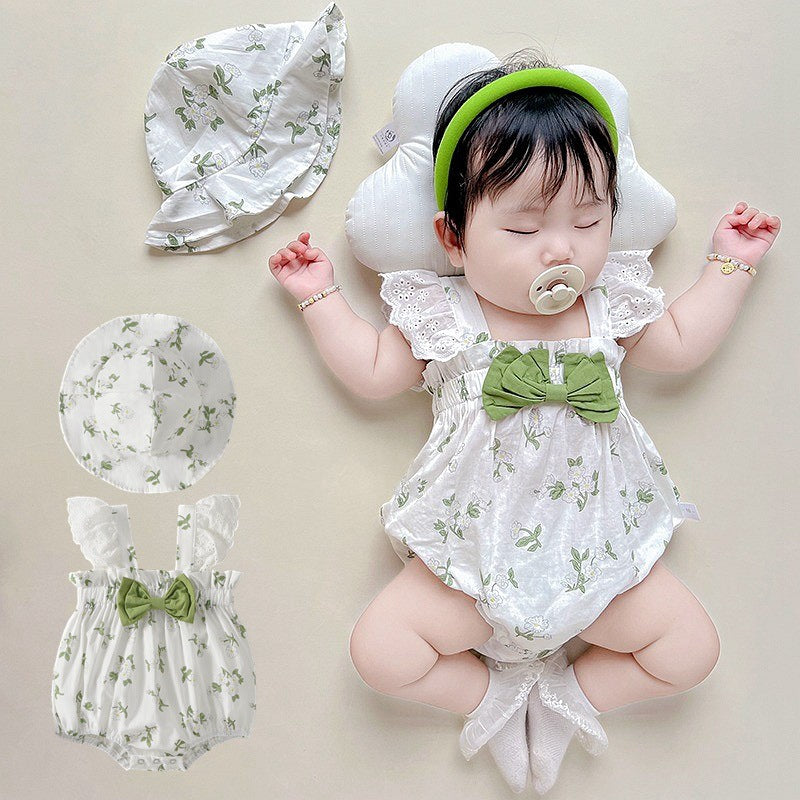Baby One-Piece Romper with Hood, Girls' Sleeveless Bodysuit, Newborn Triangular Romper, Lightweight Crawler Suit