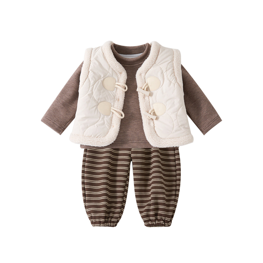 Thickened Bottoms Set for Toddlers, Cotton-Padded Warm Baby Outfit, Three-Piece Casual Clothing Set