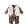 Thickened Bottoms Set for Toddlers, Cotton-Padded Warm Baby Outfit, Three-Piece Casual Clothing Set