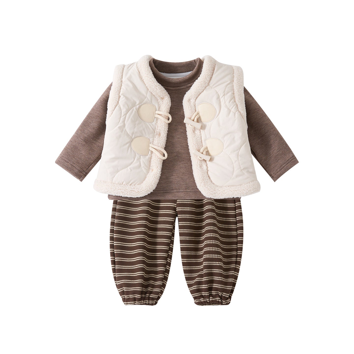 Thickened Bottoms Set for Toddlers, Cotton-Padded Warm Baby Outfit, Three-Piece Casual Clothing Set