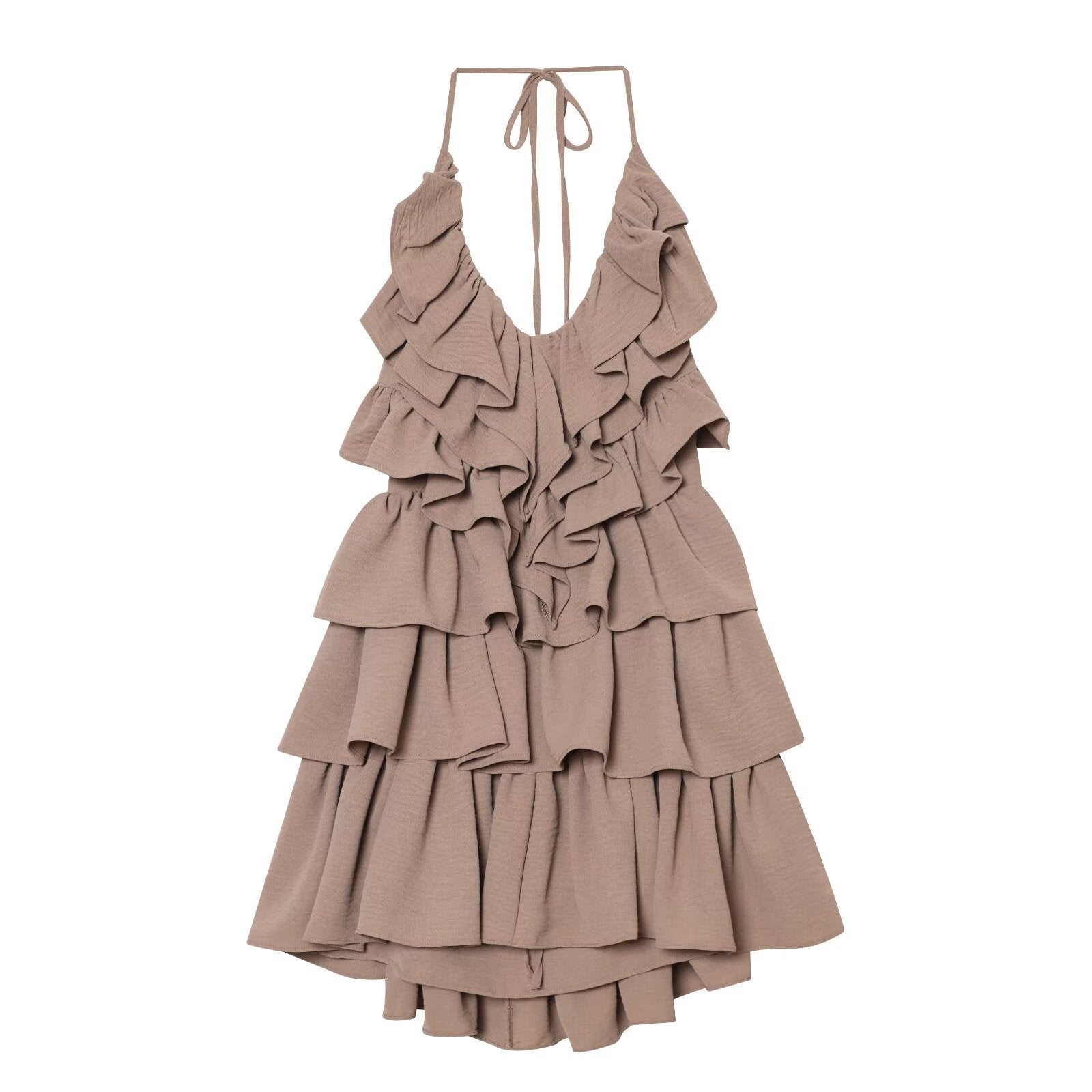 Chiffon halter neck layered decorative dress