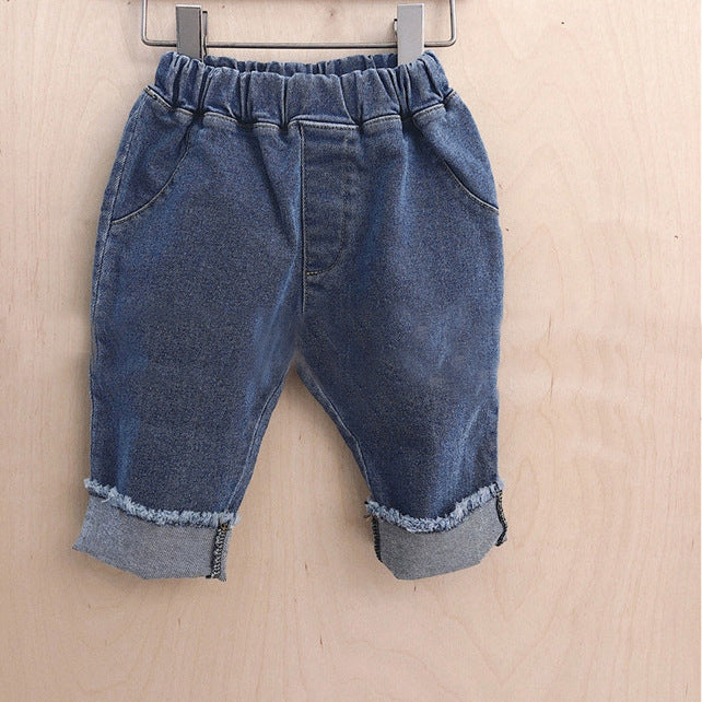 Elastic waist versatile casual jeans