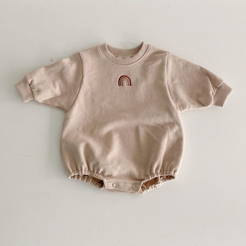 Baby crawling clothes rainbow embroidery bag fart jumpsuit