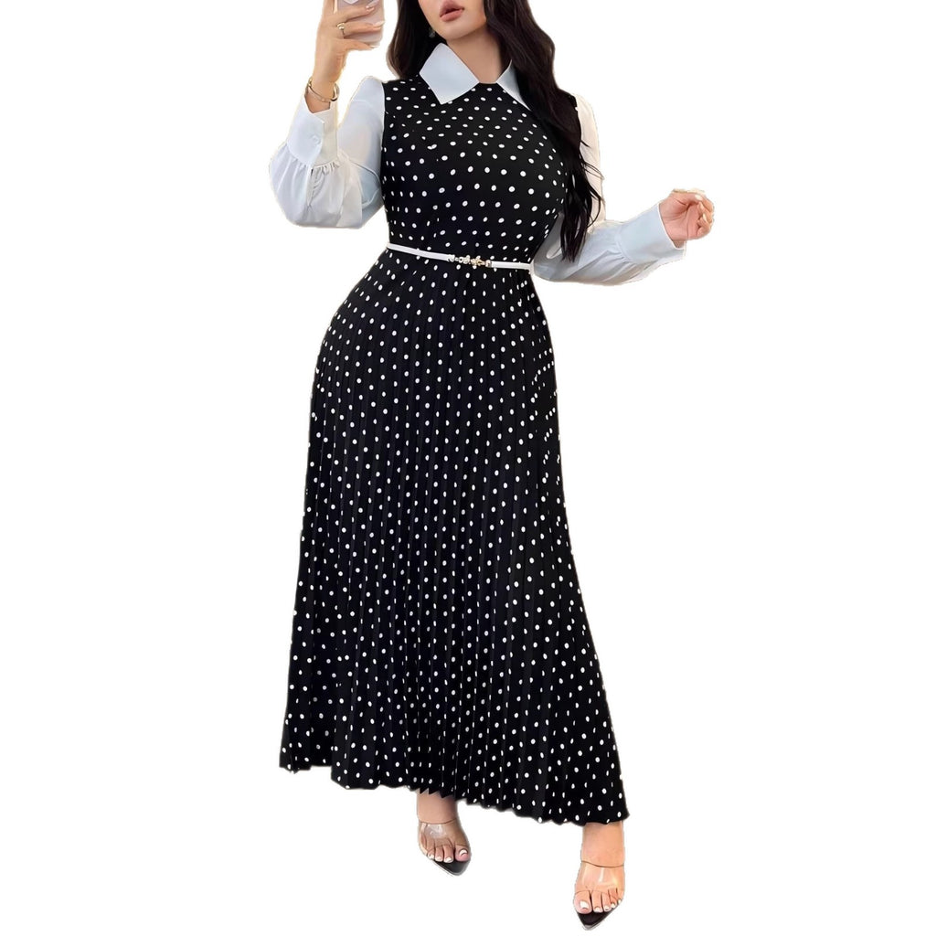 Elegant  Vintage Polka Dot High-Waisted Slim Fit Two-Piece Dress for Women
