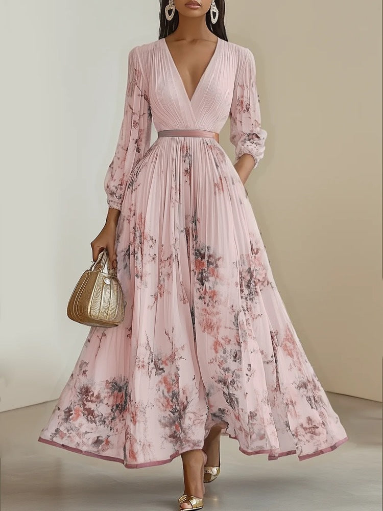 Long sleeved V-neck dress
