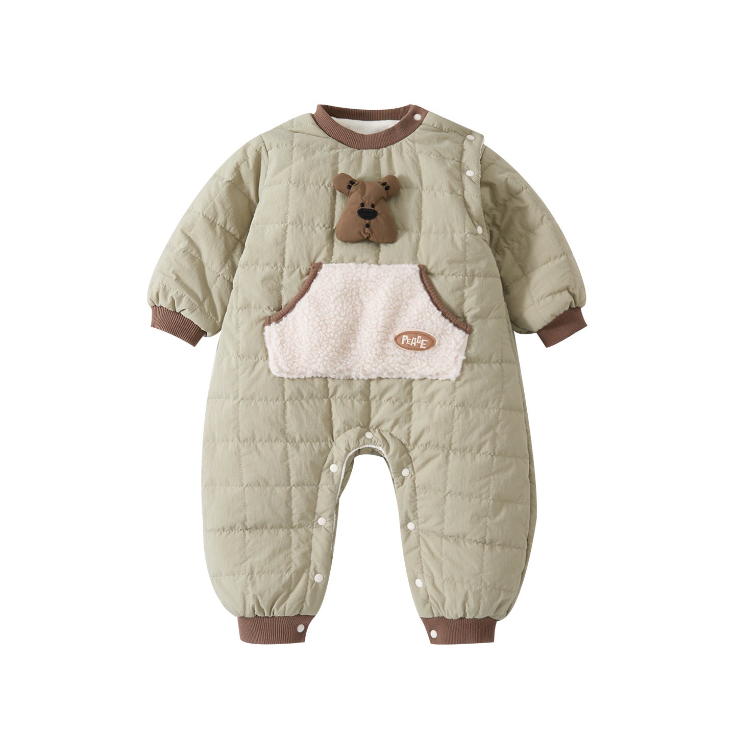 Quilted Onesie Baby Korean-Style Pockets Fleece-Lined Thick Long Romper Fashion