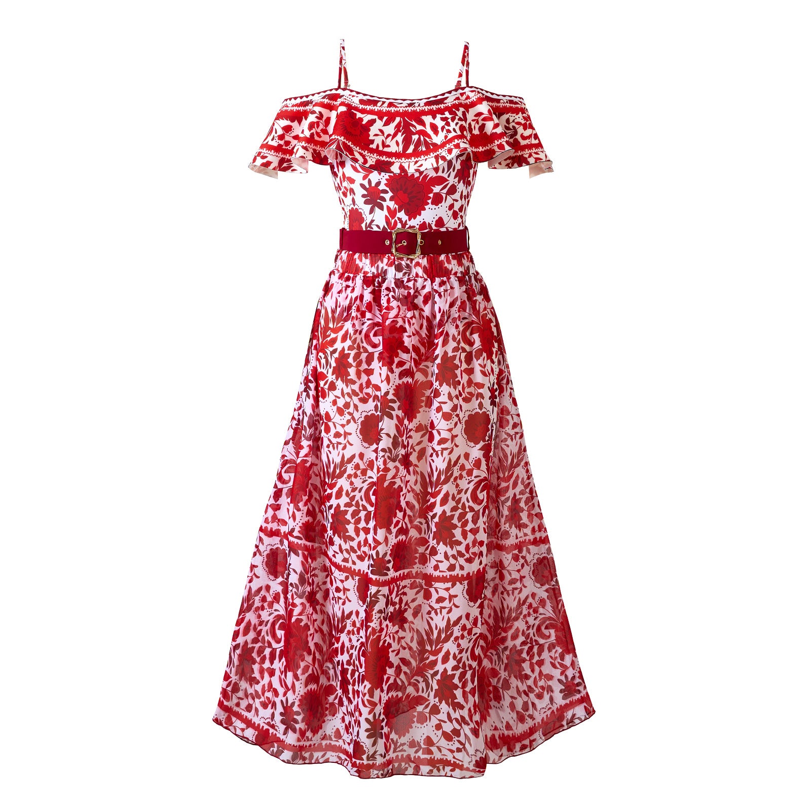 Fashion Sexy Two-Piece Swimsuit for Women with Chiffon Skirt and Vintage Print Swimwear Set