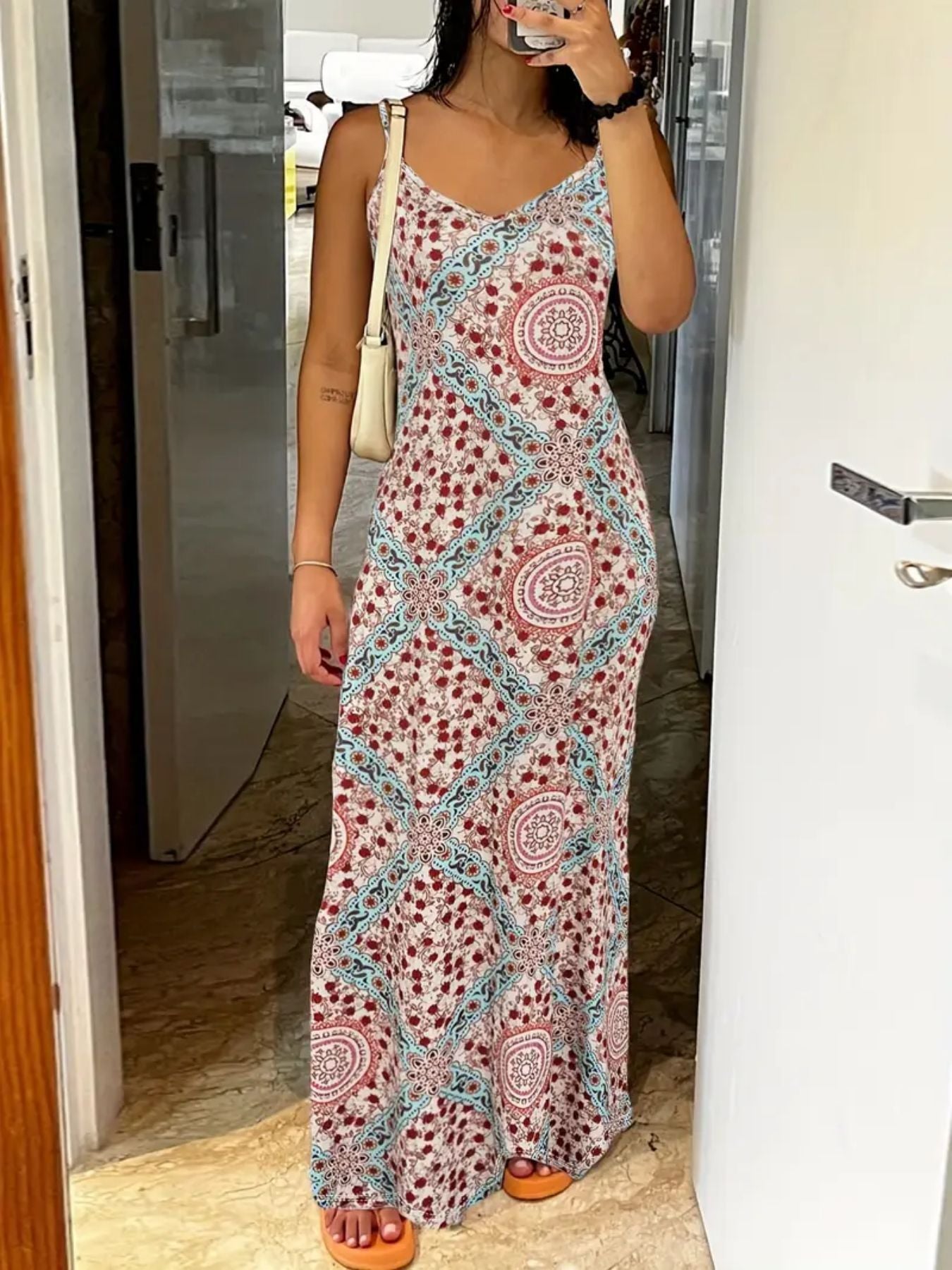 Printed Strapless Backless Maxi Dress