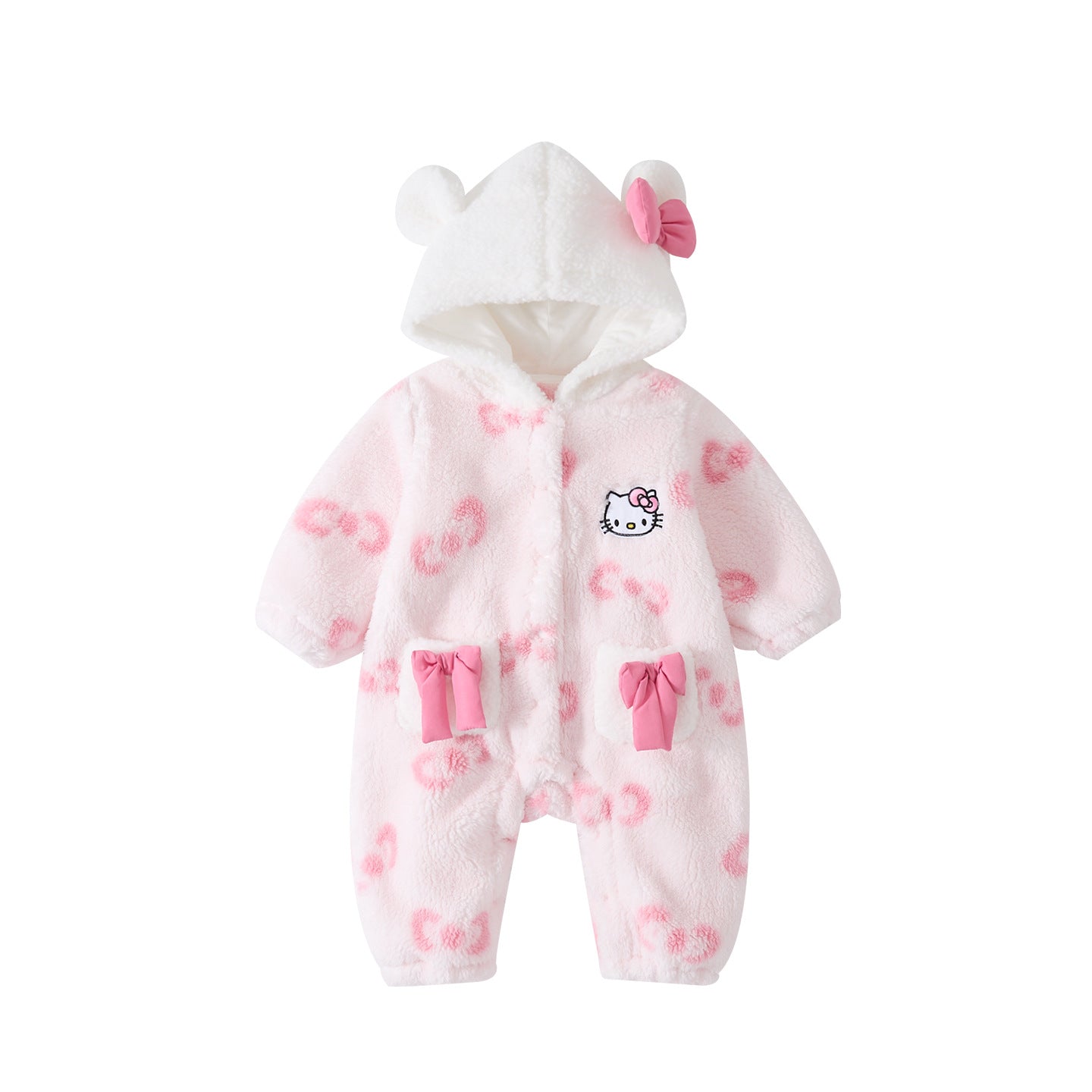 Printed Hooded Fleece Bodysuit for Baby Girls, Butterfly Print Warm Onesie