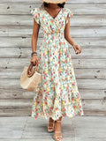 Clothing  Elegant Floral Print V-Neck Short Sleeve Fitted Dress