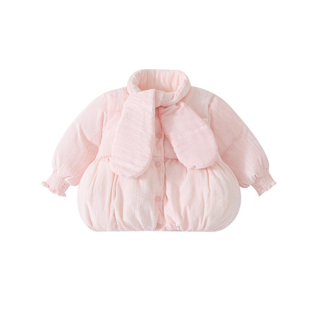 Fleece-Lined Thick Velvet Cotton Coat Set for Baby Girls, Two-Piece Outfit with Bottoms