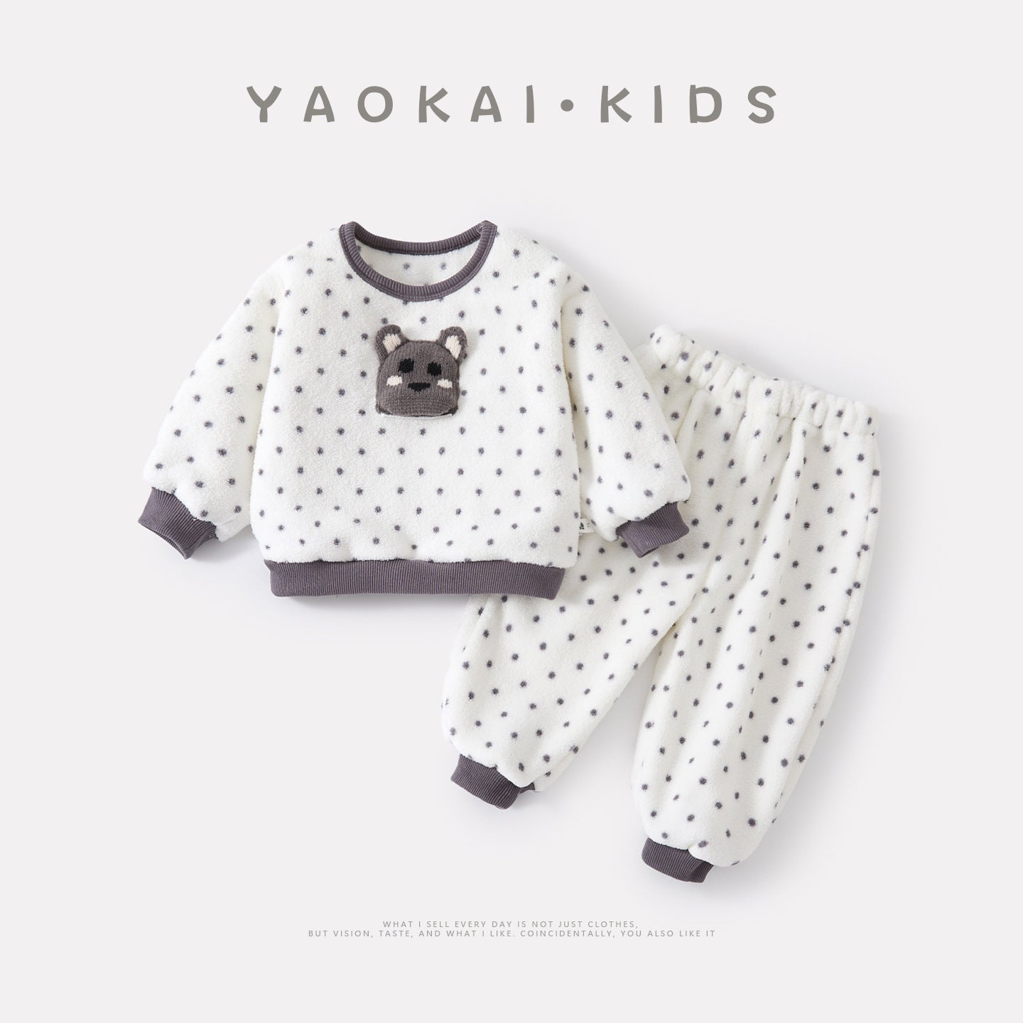 Polka Dot Fuzzy Loungewear Set for Girls, Thick Warm Two-Piece Home Wear