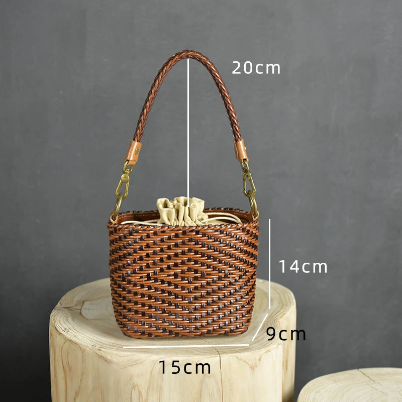 Women's Crossbody Bag Genuine Leather Literature and Art Chinese Style Small Square Bag Retro Handwoven Personalized Women's Bag