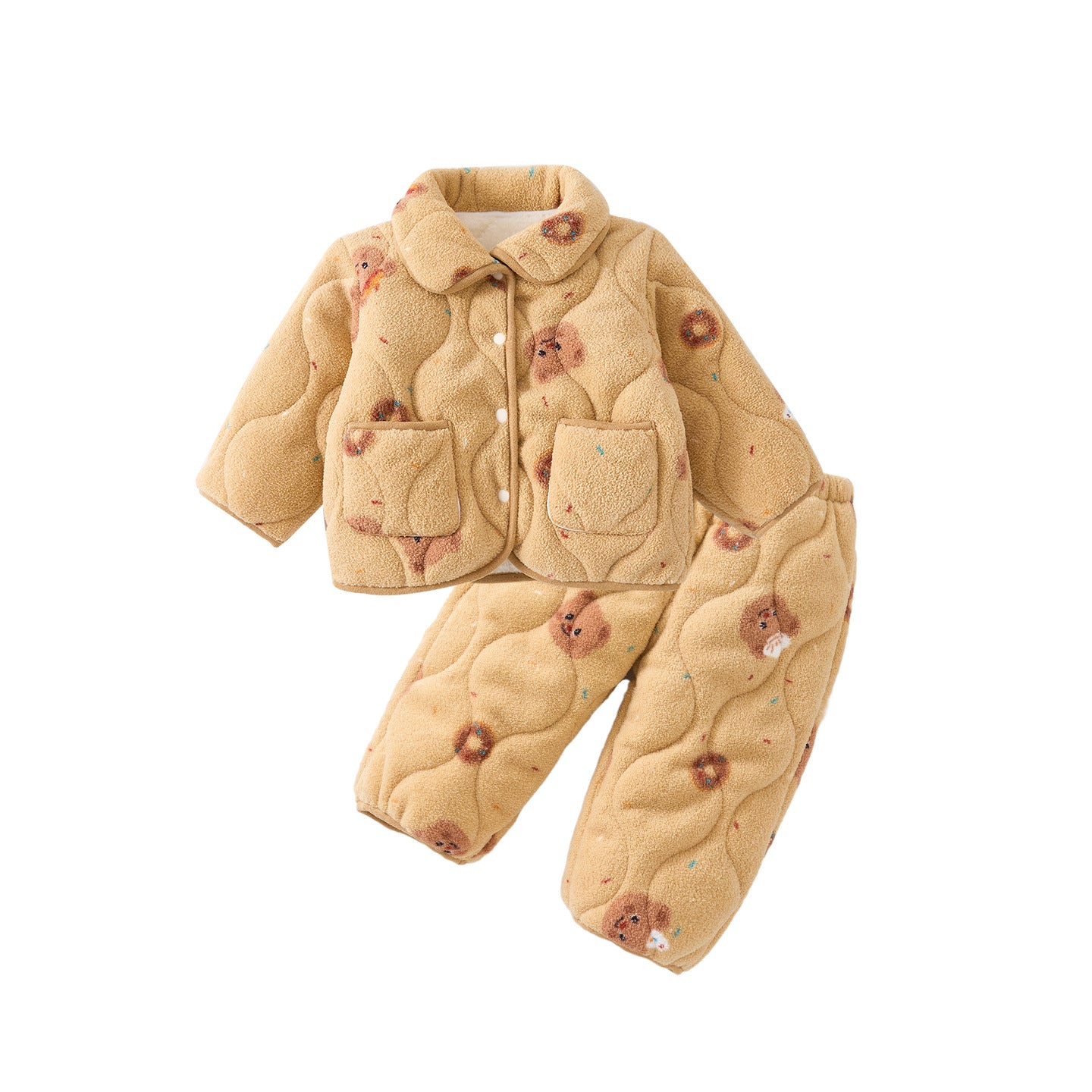 Wear Set with Cartoon Design, Warm and Thickened Two-Piece Pajama Suit for Infants and Toddlers