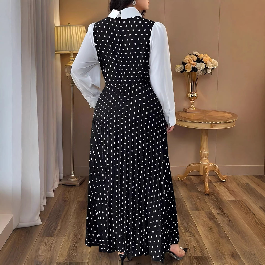 Elegant  Vintage Polka Dot High-Waisted Slim Fit Two-Piece Dress for Women