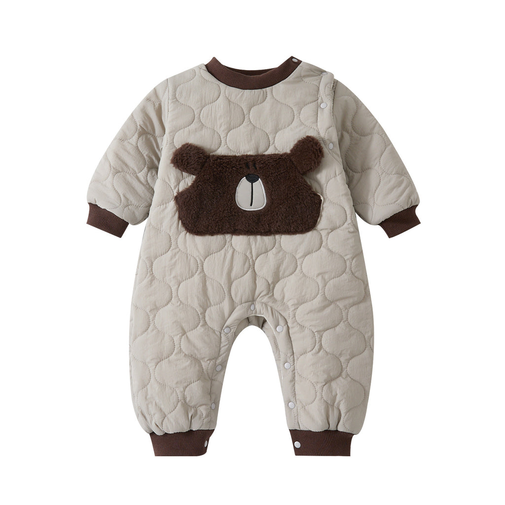 Fleece Cartoon Romper, Korean Style Thick Warm Baby One-Piece, Trendy Design