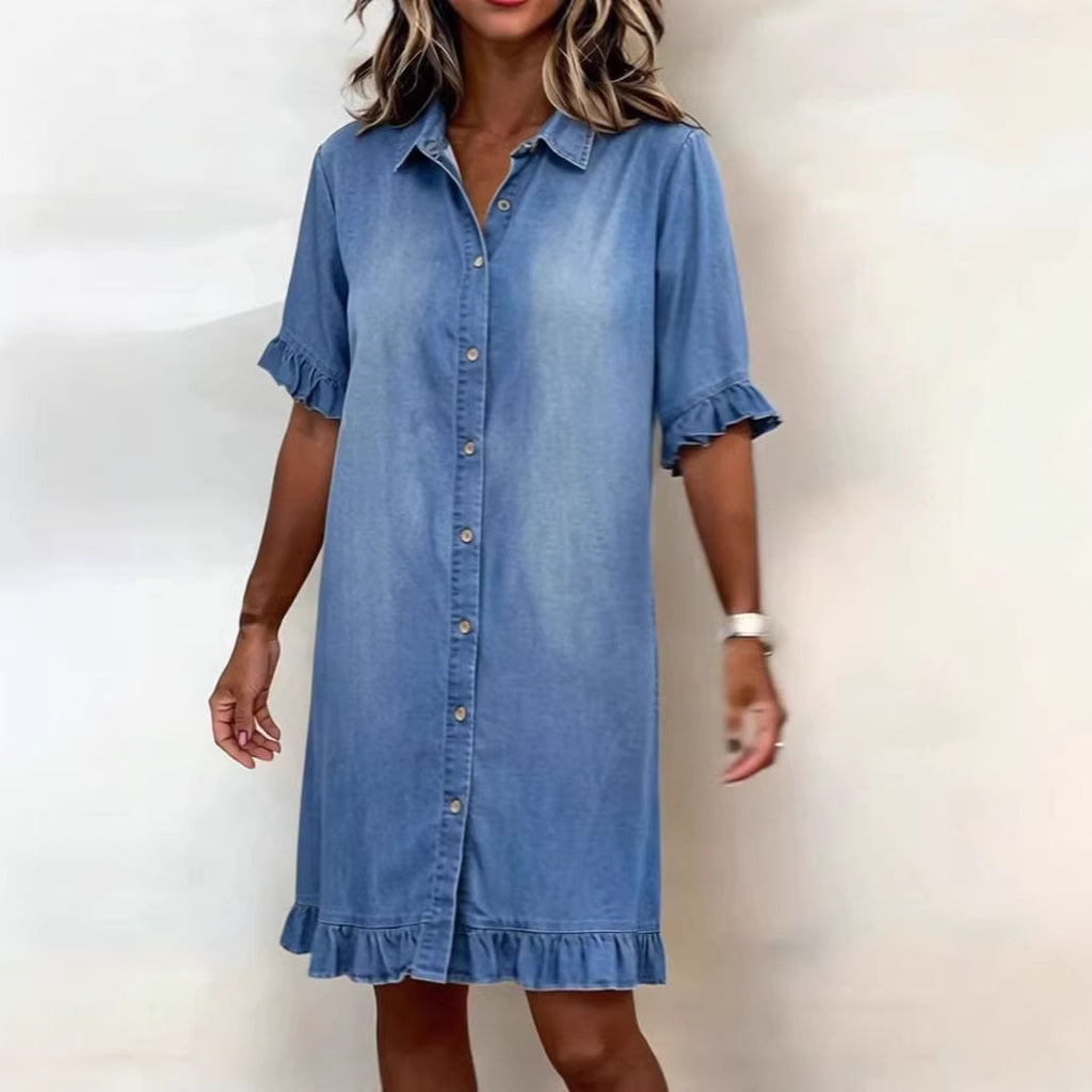 Loose shirt denim skirt