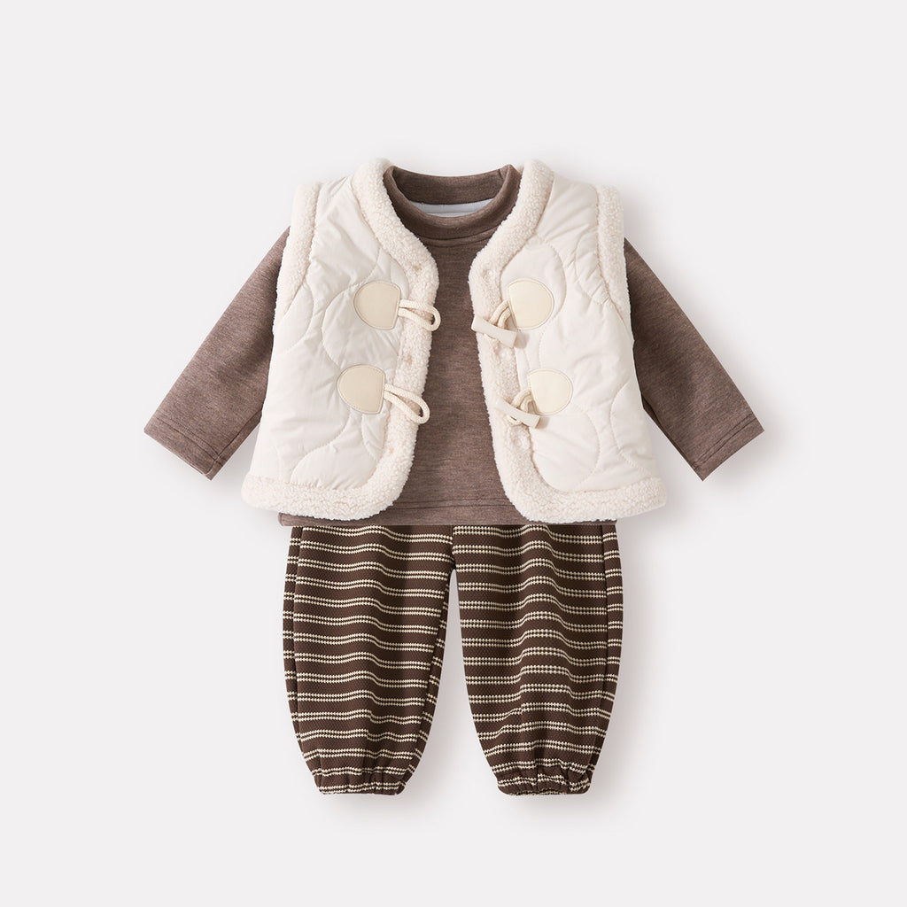 Thickened Bottoms Set for Toddlers, Cotton-Padded Warm Baby Outfit, Three-Piece Casual Clothing Set