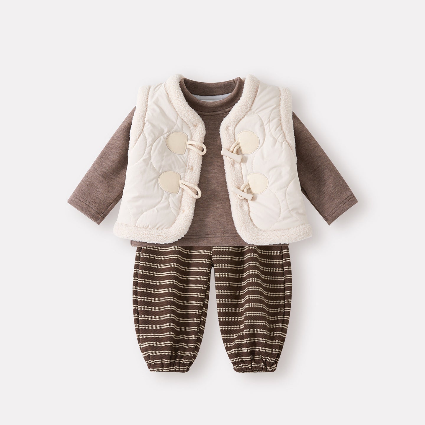 Thickened Bottoms Set for Toddlers, Cotton-Padded Warm Baby Outfit, Three-Piece Casual Clothing Set