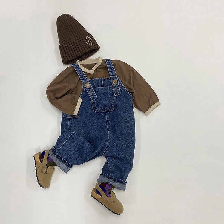 Retro straight leg jeans fisherman casual overalls