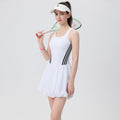 New Sports One-Piece with Padded Striped Tennis Dress, Fashion Outdoor Yoga Tank Top, Bubble Sports Skirt for Women