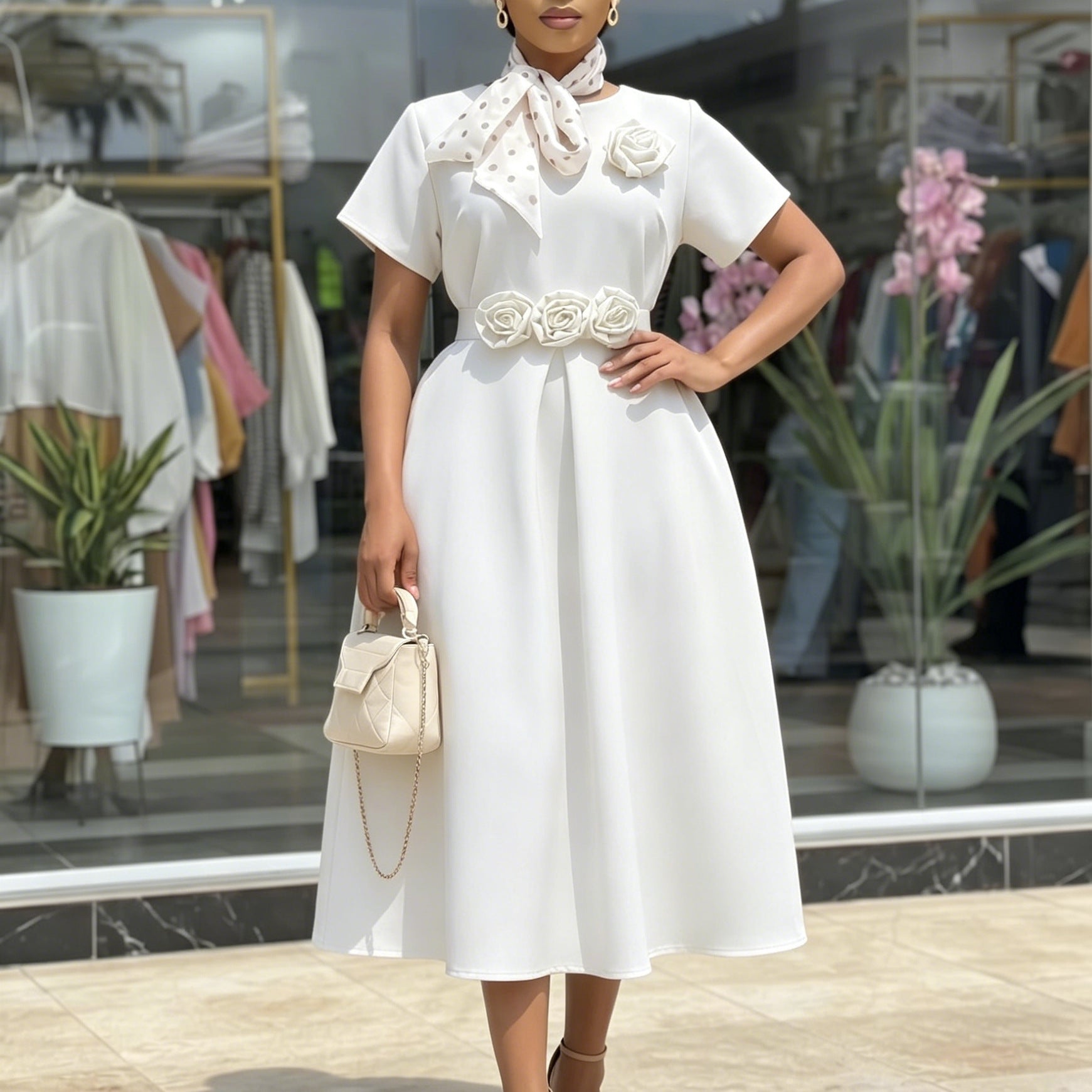 Round neck short sleeved dress