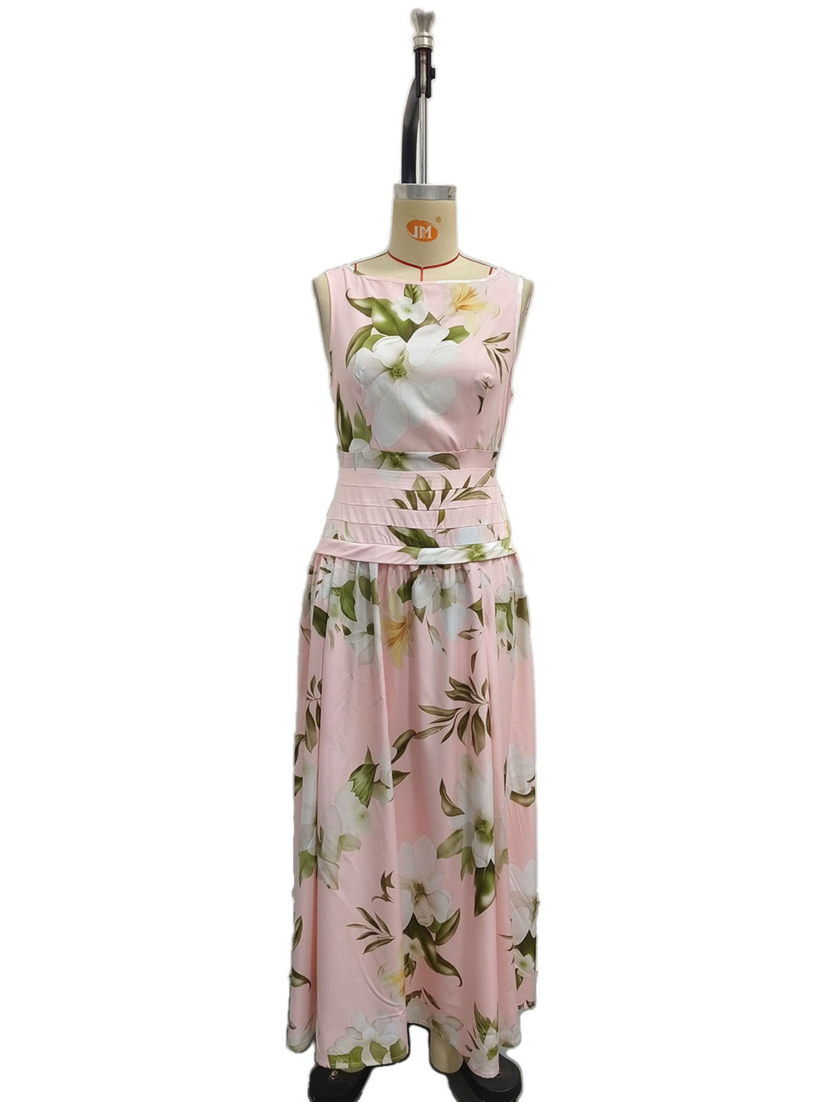 V-neck floral print women's dress sleeveless backless waist cinching long skirt