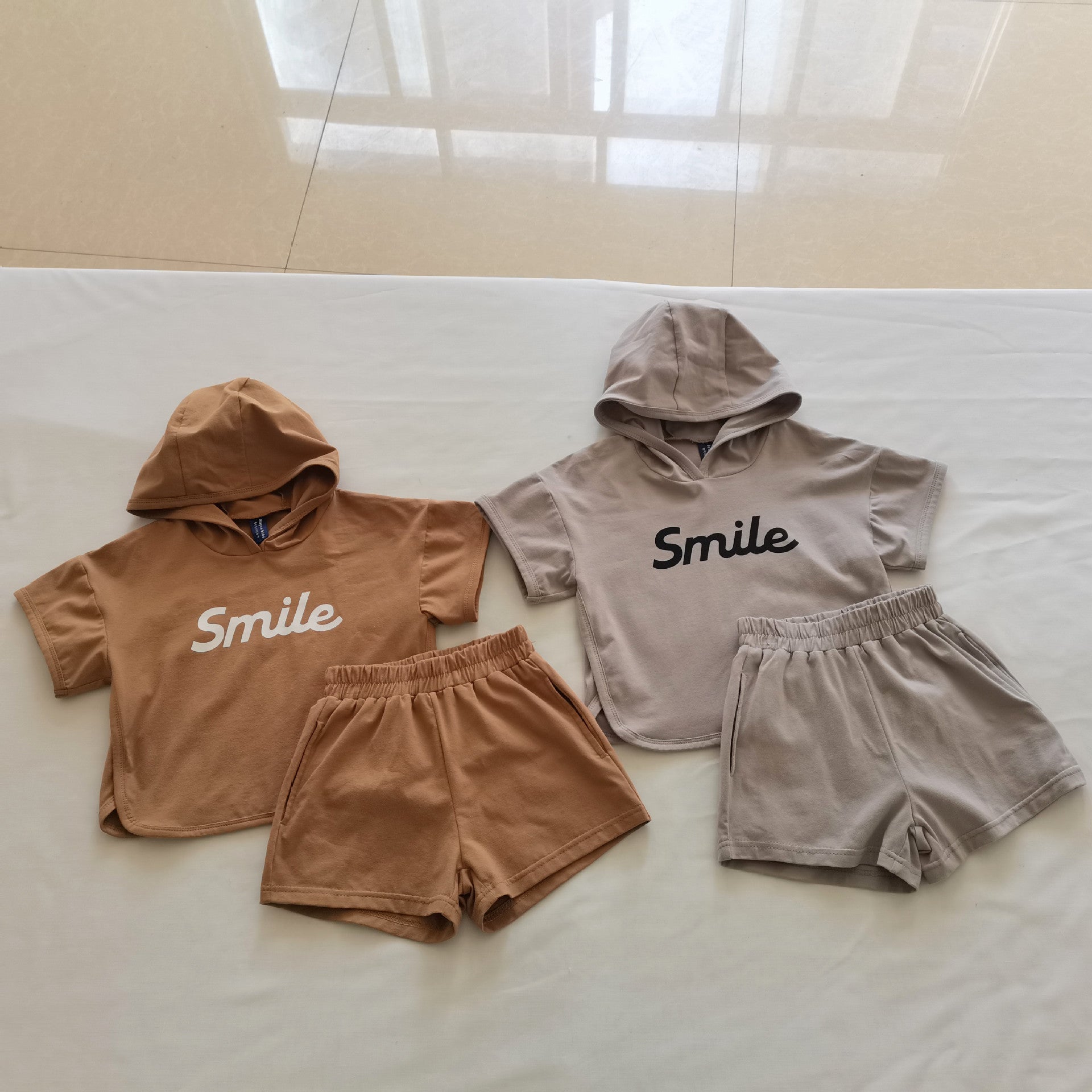 Letter hooded casual loose children's clothing two-piece set