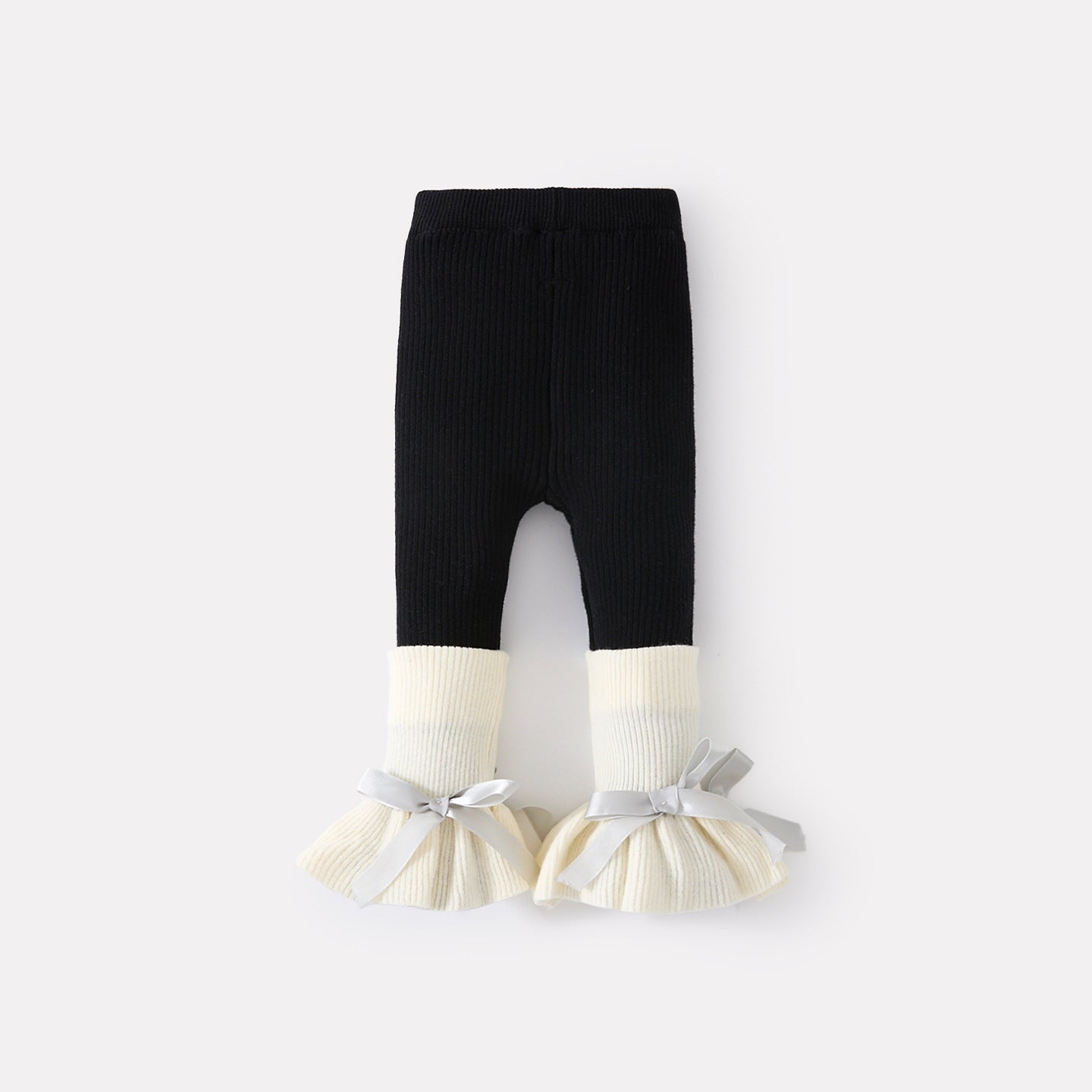 Baby Girls Fleece Lined Thick Knit Pants Cute Bow Bottoming Pants for Toddlers