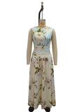 V-neck floral print women's dress sleeveless backless waist cinching long skirt