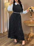 Elegant  Vintage Polka Dot High-Waisted Slim Fit Two-Piece Dress for Women