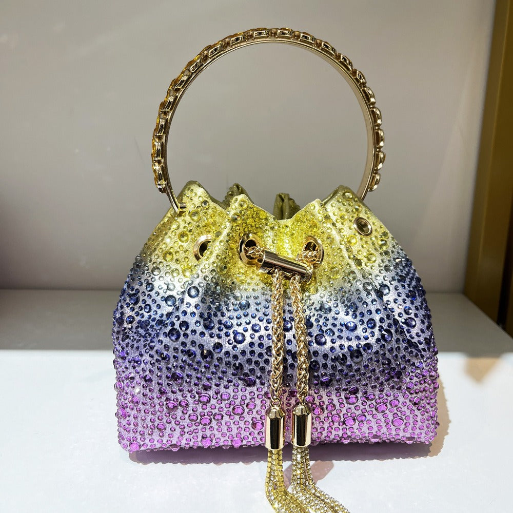 Water bucket bag, colorful drawstring, hot diamond bag, one shoulder crossbody handbag