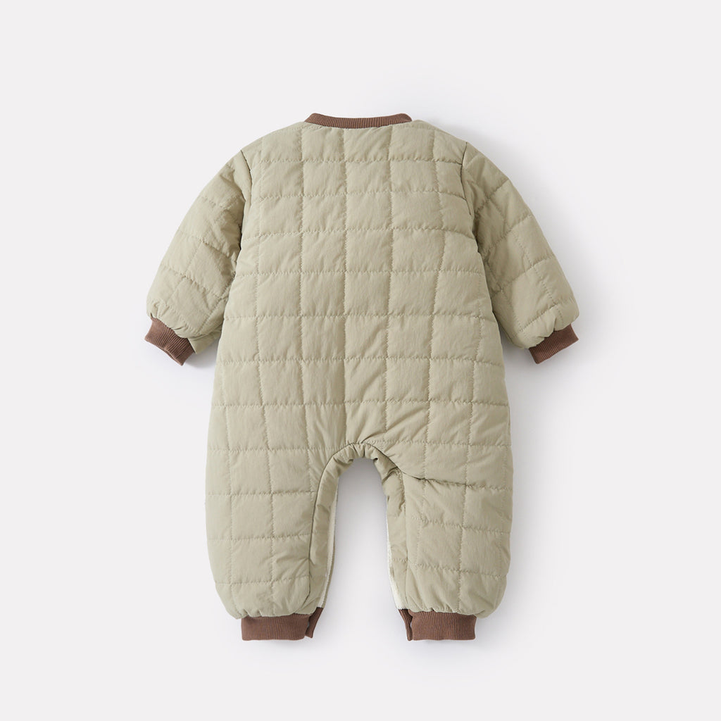 Quilted Onesie Baby Korean-Style Pockets Fleece-Lined Thick Long Romper Fashion
