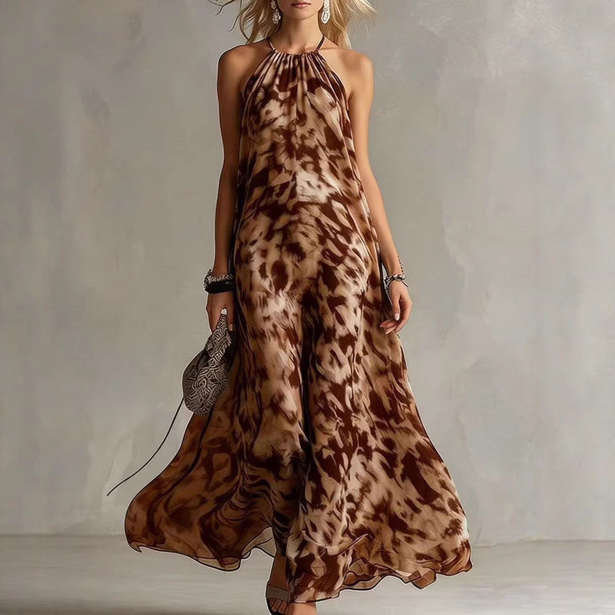 New Style Women's Strapless Printed Long Dress, Casual and Fashionable Shift Dress