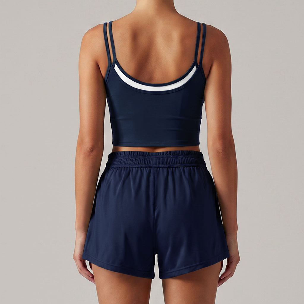 Women's Yoga Set Summer Bare-Feel Strap Top for Fitness Running Sports Tennis Shorts Sage Green