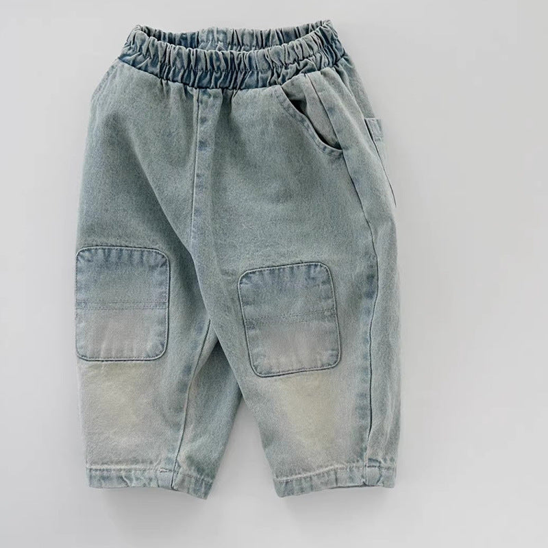 Washed retro straight leg casual jeans