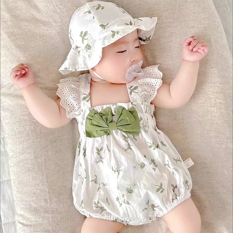 Baby One-Piece Romper with Hood, Girls' Sleeveless Bodysuit, Newborn Triangular Romper, Lightweight Crawler Suit