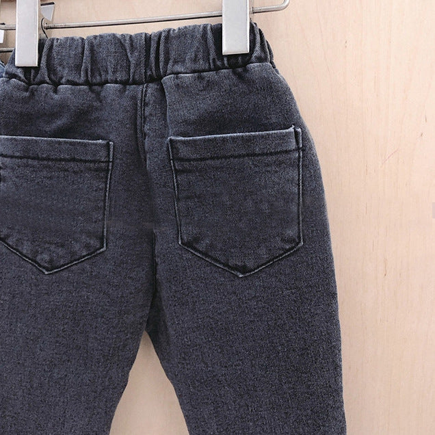 Elastic waist versatile casual jeans