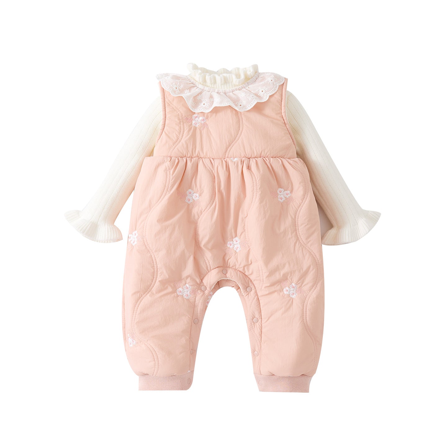 Fleece Lined Thickened Onesie Set Girls Baby Crawling Suit Knitwear Two-Piece Set
