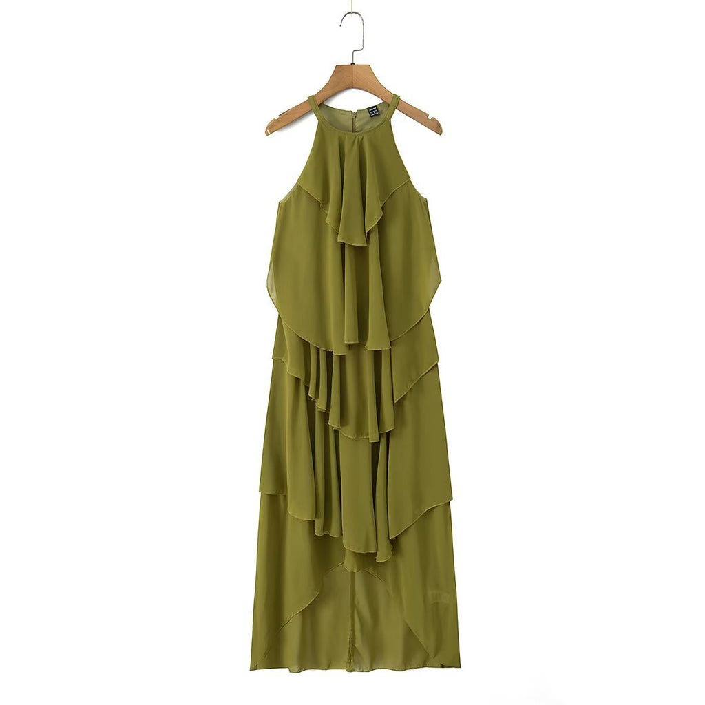 Mesh fabric layered decoration cake neck dress