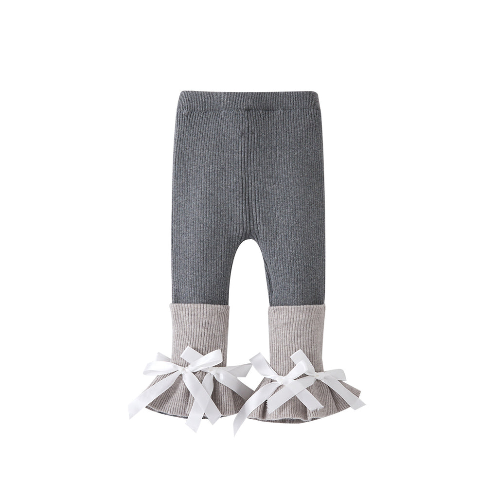 Baby Girls Fleece Lined Thick Knit Pants Cute Bow Bottoming Pants for Toddlers