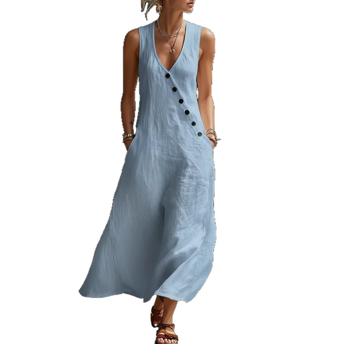 Style Vacation Casual V-Neck Sleeveless Tank Dress